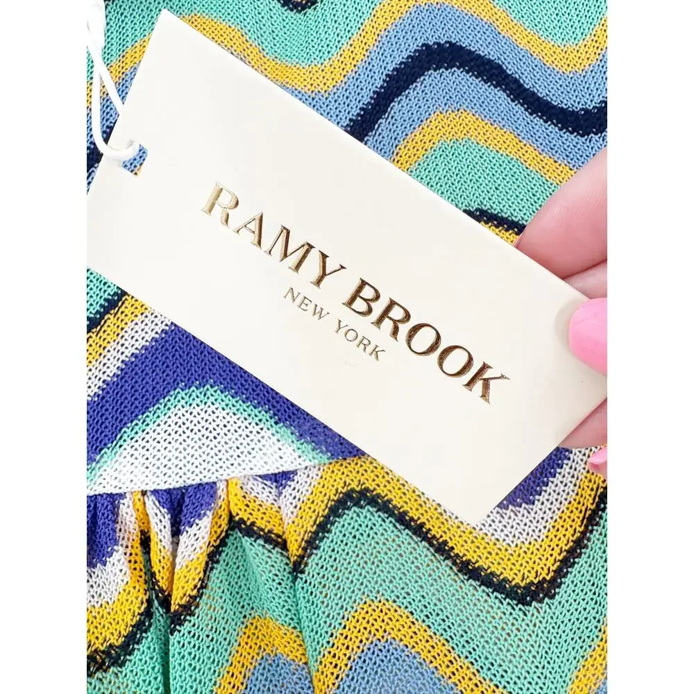 RAMY BROOK Top NEW Size XXS Myra Wave Blouse $325 Blue Yellow Green - Picture 3 of 8